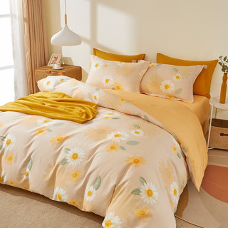 博洋（BEYOND）博洋家纺纯棉四件套全棉加厚磨毛套件保暖欧式床单被套床上用品 雏菊朵朵 1.5米床(被套200x230cm)