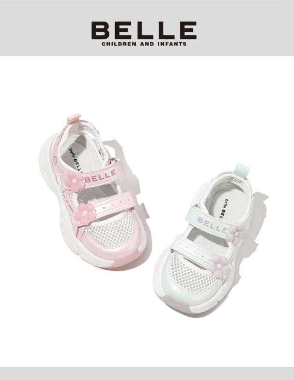 belle 百丽 童鞋24年春夏儿童运动鞋透气网面鞋女童时尚休闲鞋 粉色34