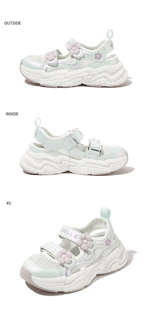 belle 百丽 童鞋24年春夏儿童运动鞋透气网面鞋女童时尚休闲鞋 粉色34
