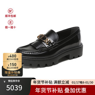 托德斯（TOD'S ）女士半高光流苏T形链条饰扣乐福鞋厚底鞋XXW08J0GF80SHA B999 黑色 36