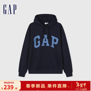 Gap 盖璞 男女装春季2024新款LOGO美式复古连帽法式圈织软卫衣892186 海军蓝 175/96A亚