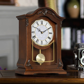 汉时（Hnese）客厅中式简约座钟欧式复古座钟大号台钟实木钟表创意摆件HD25 罗马表盘