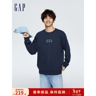 Gap 盖璞 男装春季2024新款LOGO休闲简约纯色圆领卫衣