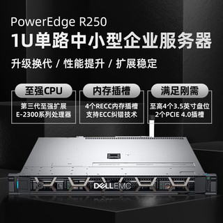 戴尔（DELL）R250机架式服务器电脑主机 至强E-2314四核2.8G/16G内存/2*2TB企业级硬盘/H345阵列卡