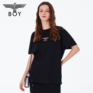 BOY LONDON春季男女同款上衣黑色爱心主题烫金印花圆领套头T恤N01901 黑色 XS