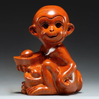 KITC 花梨木猴子雕刻摆件十二生肖