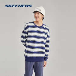 SKECHERS 斯凯奇 男女同款圆领针织卫衣粗条纹情侣款宽松版长袖L323U092