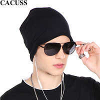 CACUSS B0094 男士棉质套头帽薄款包头帽潮流时尚韩版休闲帽 黑色