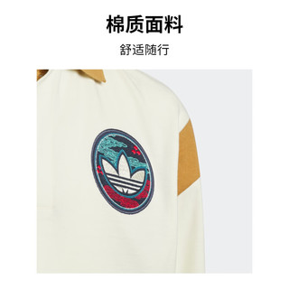 adidas 阿迪达斯 阮菲菲联名运动长袖POLO衫女大童儿童阿迪达斯三叶草 米白/麦棕 158CM