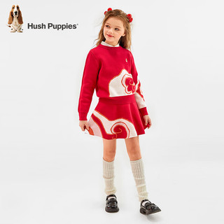 暇步士（Hush Puppies）童装儿童女童2024春节系列套裙传统舒适中式年服套裙 珊瑚红 120cm