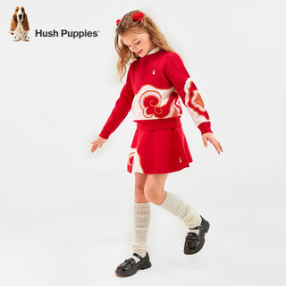 暇步士（Hush Puppies）童装儿童女童2024春节系列套裙传统舒适中式年服套裙 珊瑚红 120cm