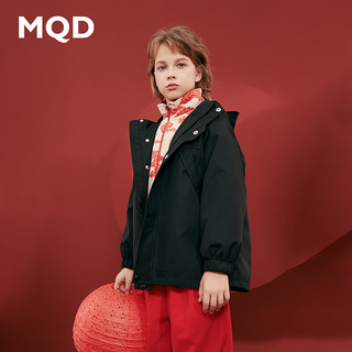MQD童装男童新年外套2024春新款透气透湿摇粒绒一衣三穿儿童风衣 黑色 120cm