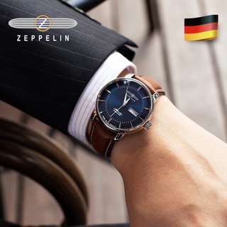 齐博林（Zeppelin） 手表男德国男士手表简约时尚自动机械表大西洋系列防水腕表 8466-3（蓝盘双历，指针夜光）