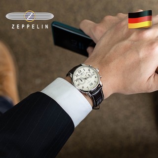 齐博林（Zeppelin）德国男士手表夜光防水钢带石英手表男双眼计时码表 7684-5【指针夜光，日历】