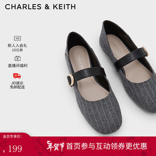 CHARLES&KEITH金属扣带饰平跟玛丽珍鞋子女鞋女士CK1-70580166 Grey灰色 39