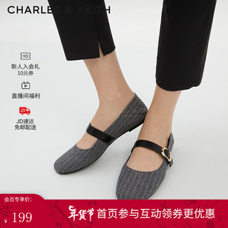 CHARLES&KEITH金属扣带饰平跟玛丽珍鞋子女鞋女士CK1-70580166 Grey灰色 39