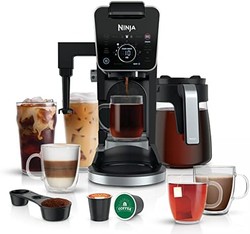 NINJA 妮佳 CFN601 意式浓缩咖啡和咖啡师系统 单份咖啡和意式浓缩咖啡胶囊兼容 12 杯玻璃水瓶 内置起泡器 意式浓缩咖啡、卡布奇诺和拿铁咖啡机 黑色和不锈钢
