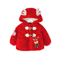 玉婴坊女宝宝加厚外套冬装洋气女孩喜庆圣诞毛毛衣韩版小童羊羔绒