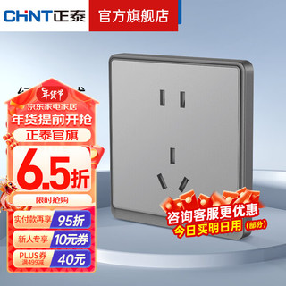 CHNT 正泰 开关插座面板带USB-TYPC网线墙面5孔空调墙壁全屋套餐6M幻银灰 五孔10A