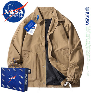 NASA MARVEL夹克男春秋外套长袖上衣工装宽松潮流棒球服男士休闲 卡其色 2XL  2XL-（165斤-180斤）