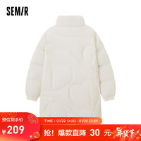 Semir 森马 羽绒服女中长款三防立领宽松显瘦冬季抽绳收腰保暖百搭厚夹克外套 本白10102 165/88A/L