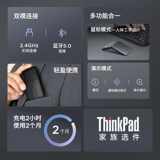 联想（Lenovo）ThinkPad X1演示鼠标 3D触控无线蓝牙双模鼠标 超薄可充电带PPT翻页功能鼠标 【4Y50U45359】