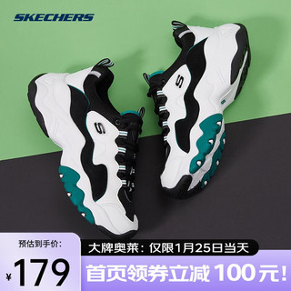 SKECHERS 斯凯奇 女鞋男女同款潮流复古休闲老爹鞋时尚经典厚底熊猫鞋礼物 白色/绿色/黑色/WGRN 38