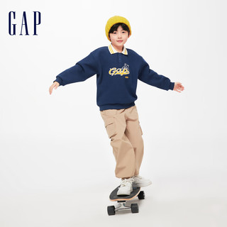 Gap男女童冬2023LOGO加绒保暖POLO衫890024儿童卫衣 海军蓝 150cm(L) 亚洲尺码