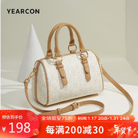 YEARCON 意尔康 新年礼物包包女包复古波士顿包撞色斜挎包百搭女士斜挎包35W23004-967杏色