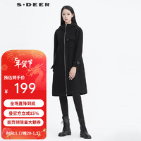 S.DEER女个性连帽字母胶印飘带拼接大衣S19481817 黑色/91 M/165