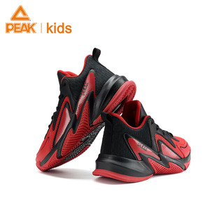 匹克童鞋儿童篮球鞋防滑橡胶底系带网面中大童运动鞋 大红 34