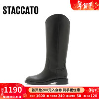 STACCATO 思加图 冬季新款骑士靴长靴高筒靴时尚女皮靴EFP03DG2 黑色（单里） 38
