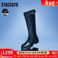 STACCATO 思加图 冬季新款甜酷骑士靴系带长靴高筒靴女皮靴EF308DG2 黑色 38