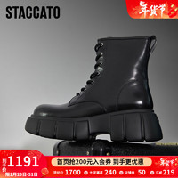 STACCATO 思加图 英伦风马丁靴短靴厚底增高时装靴黑色女S3009DD3 幽光黑（单里） 38