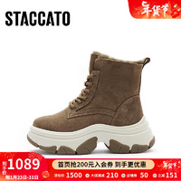 STACCATO 思加图 复古雪地靴保暖毛里短靴厚底时装靴S1116DD3 大地驼（毛里） 36