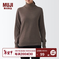 MUJI 無印良品 无印良品 MUJI 女式 颈部使用了棉可水洗高领毛衣BAG15A2A 长袖打底针织衫 深咖啡色