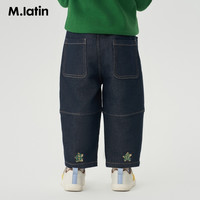 马拉丁童装儿童裤子2024春装男女童小童图案印花好运牛仔长裤