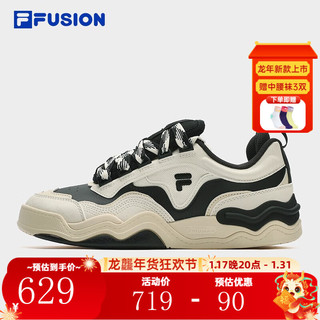 FILA 斐乐 FUSION斐乐潮牌女鞋KICK专业滑板鞋波浪底板鞋 黑/奶白-BG 36.5