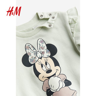 H&M童装女婴圆领汗布2件式印花棉质套装1089774 薄荷绿/米妮老鼠 80/48
