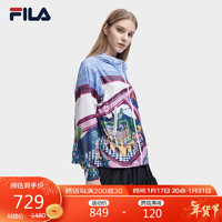 FILA 斐乐 女子梭织外套2024春季时尚连帽满印薄上衣