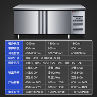 扬子操作台冰柜冷藏工作台商用奶茶店水吧台设备全套不锈钢保鲜柜餐饮柜 2.0*0.7双温 常规把手款