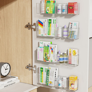 药物收纳盒家用大容量分格装常备药箱柜门壁挂免打孔药品置物架