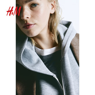 H&M女装单排扣中长平驳领垫肩大衣1182523 深米灰色 155/76A
