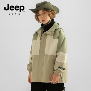 Jeep 吉普 中大童装秋季外套男童棒球服秋装防风衣高中小 豆绿 120cm