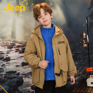 Jeep儿童棉服外套冬季棉衣加棉加厚外套冬装青少年中大童 卡其 160cm 