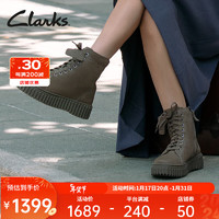 Clarks 其乐 街头系列饼干鞋女鞋潮流时尚高帮短靴轻弹缓震时装靴女 绿色 37