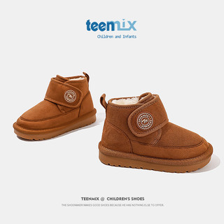 天美意（TEENMIX）天美意儿童雪地靴加绒大棉靴女童炸街中大童短筒靴子  驼色   27码