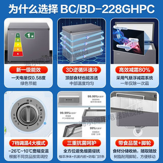 海尔（Haier）冰柜家用228升 冷藏冷冻转换零下40度超低温冷柜 一级能效速冻保鲜雪柜BC/BD-228GHPC