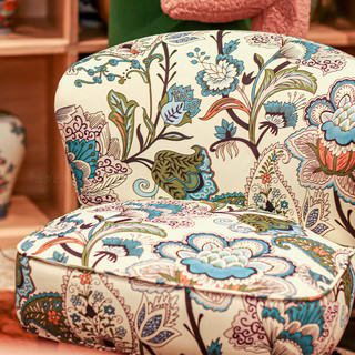 优梵艺术Lamoo·花卉GAIA设计师款美式客厅沙发椅休闲沙发老虎椅S798 白底（德邦自行安装）