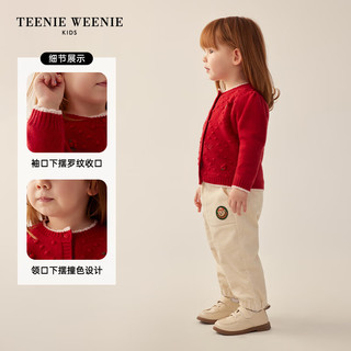 Teenie Weenie Kids小熊童装24春季款女宝宝圆领立体波点毛衣开衫 红色 90cm